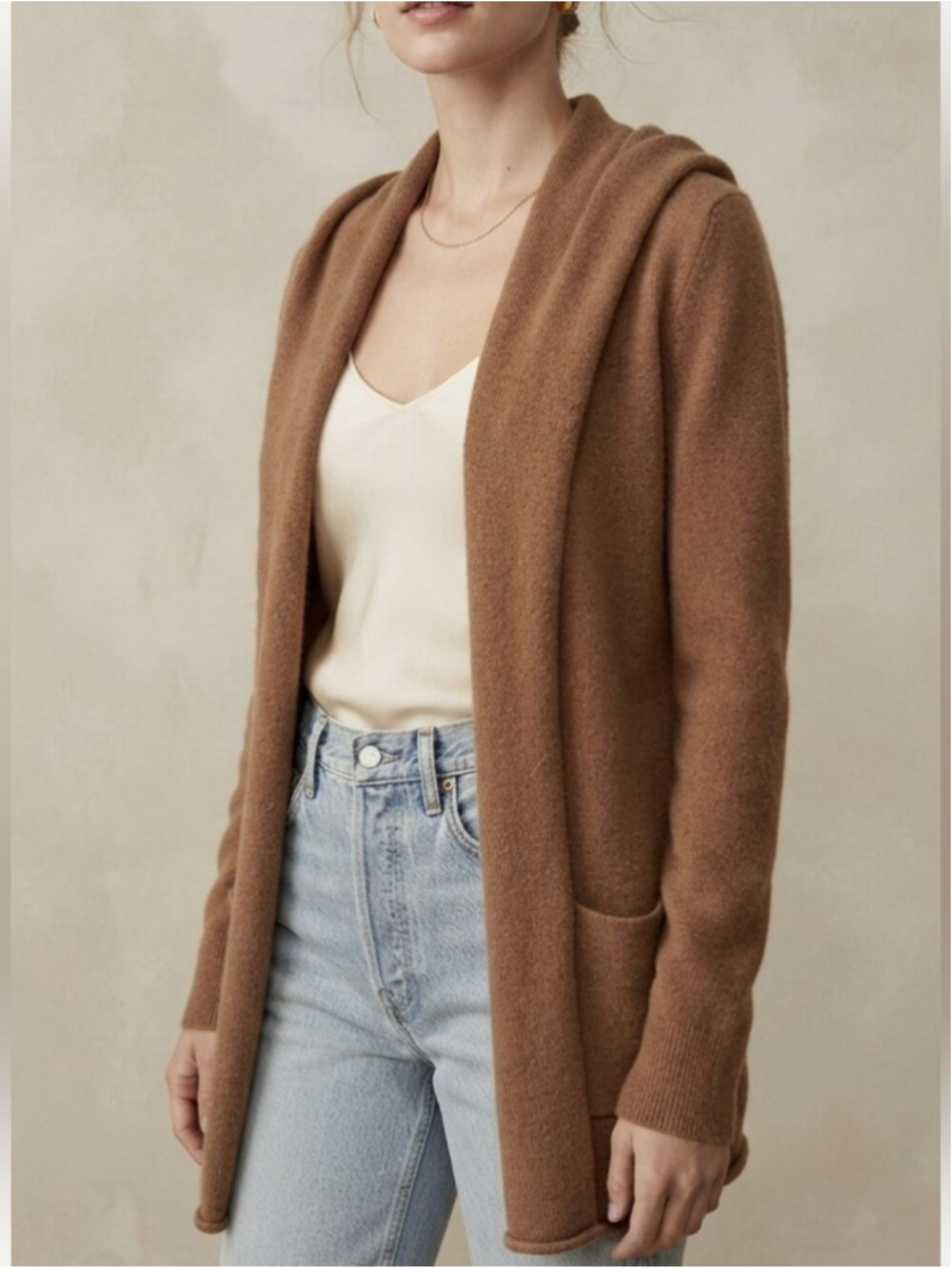 Aritzia Babaton Cashmere Wool Tan Cardigan Sz Small Cozy Soft Academia Old Money
